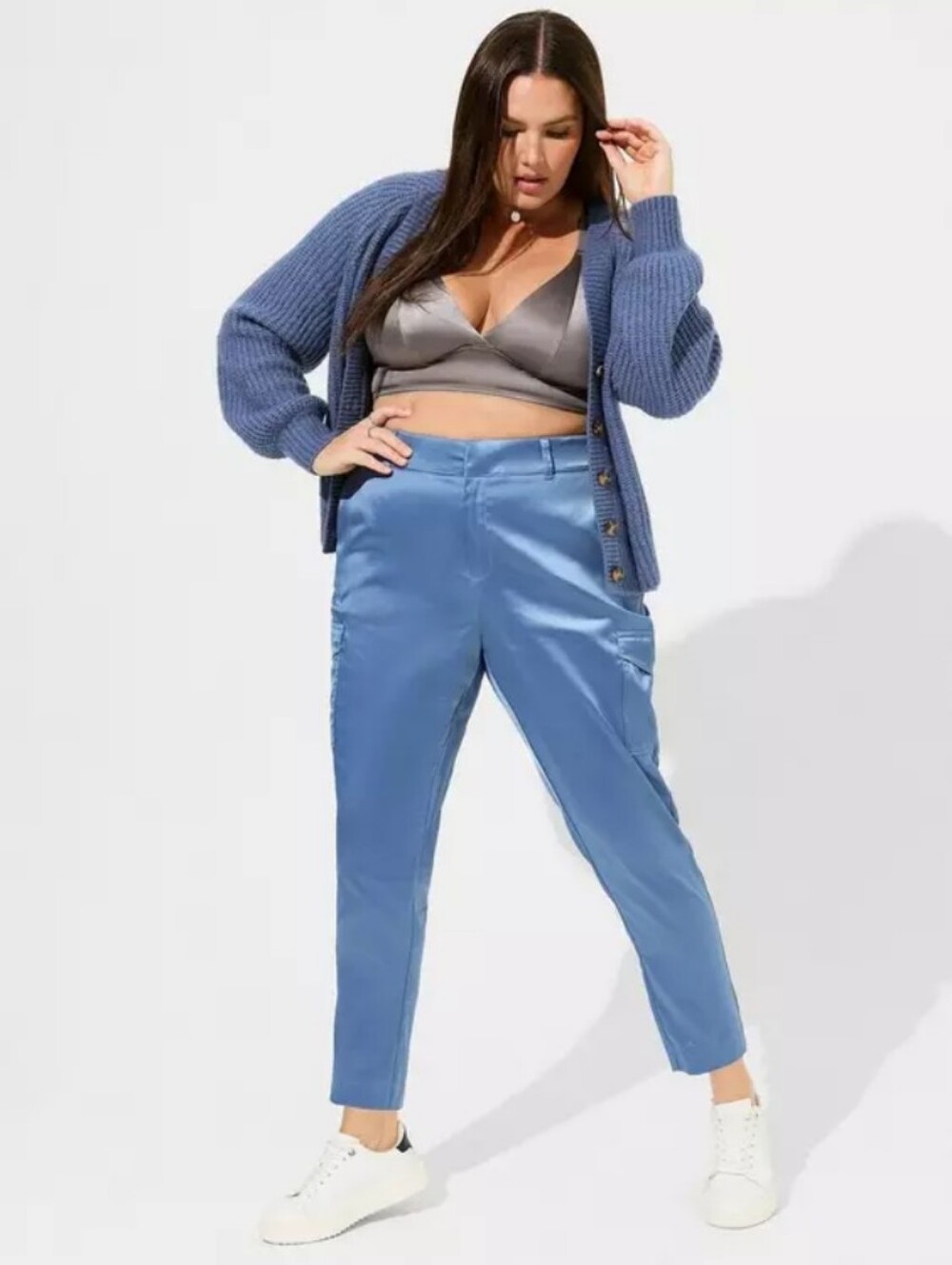 Torrid Relaxed Taper Satin Cargo High Rise Pant